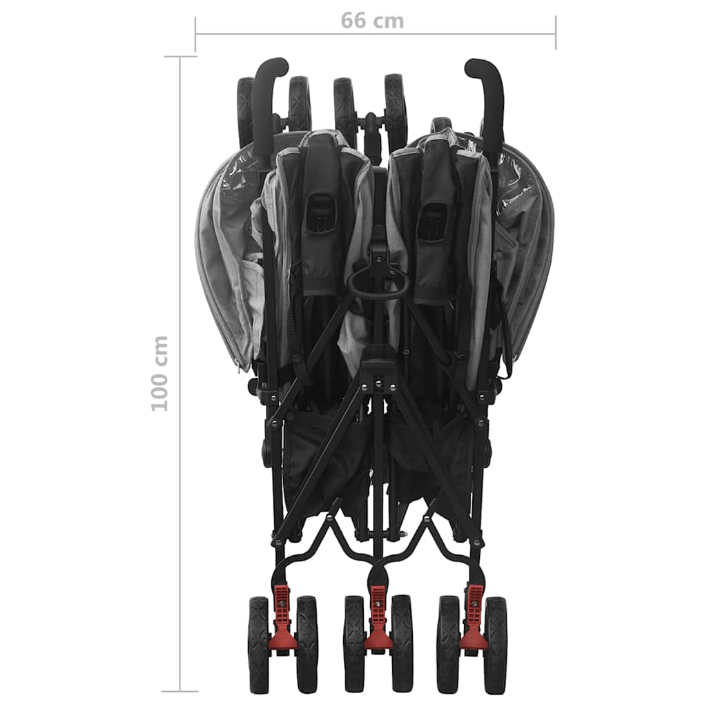 Vežimėlis dvynukams, šviesiai pilkos spalvos, plienas