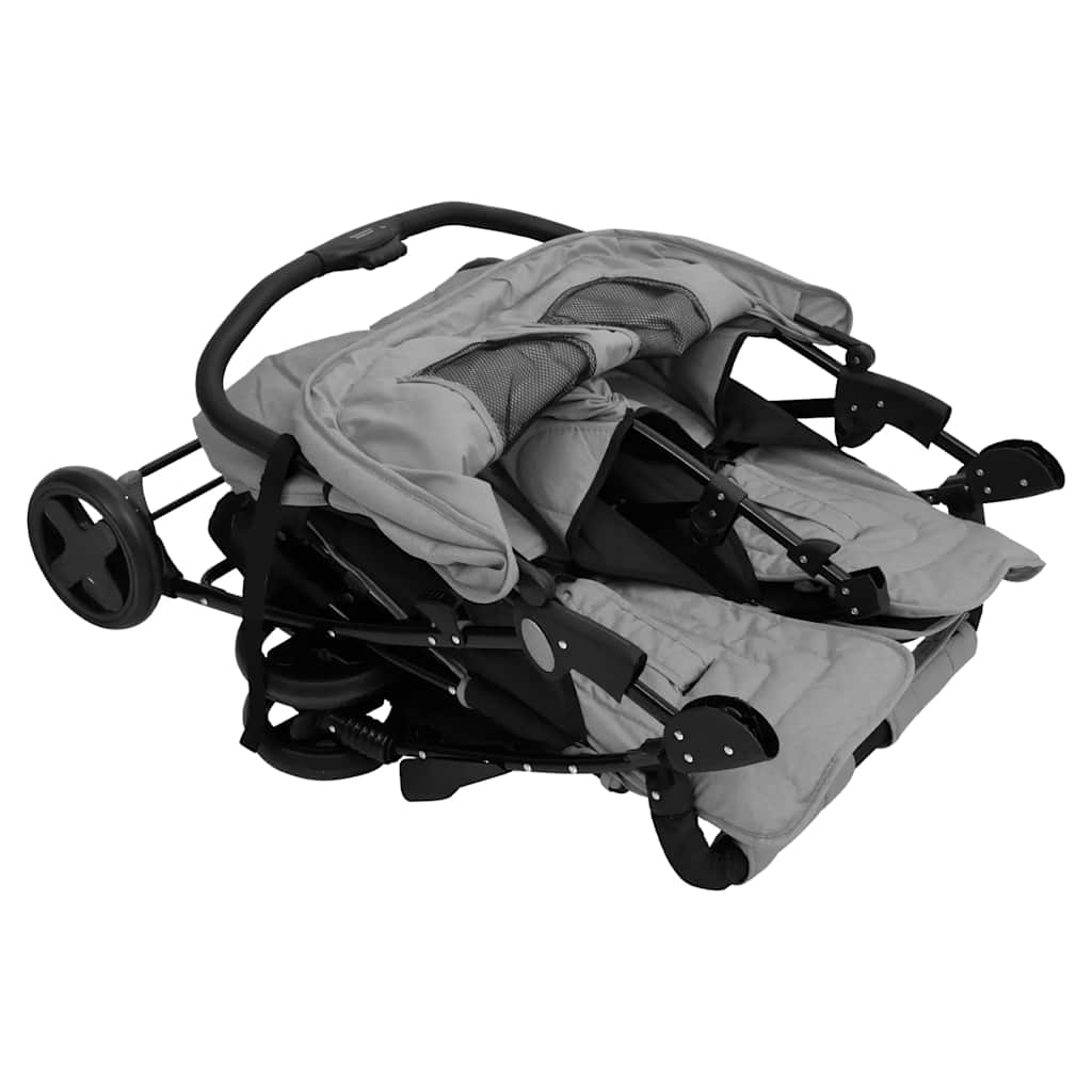 Vežimėlis dvynukams, šviesiai pilkos spalvos, plienas