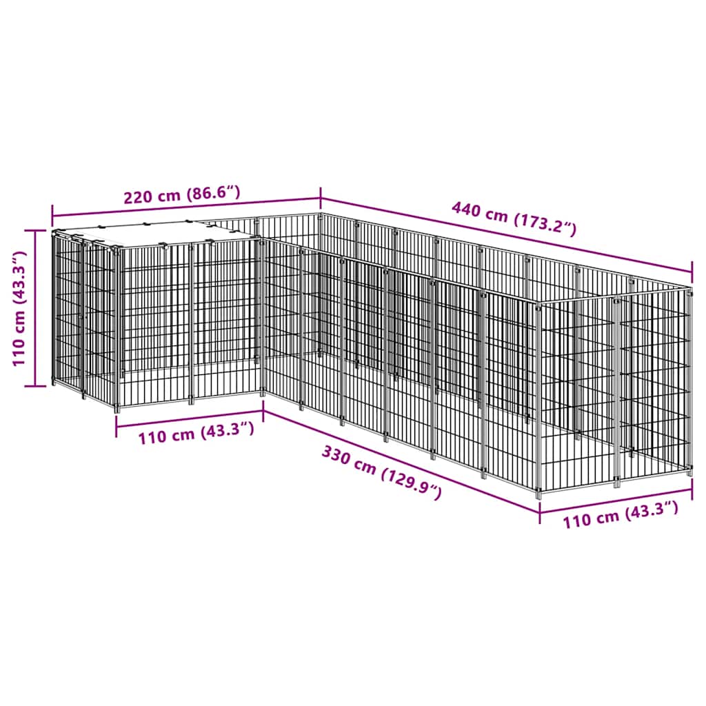 Voljeras šunims, juodos spalvos, 6,05 m², plienas