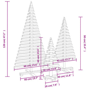 Medinės Kalėdų eglutės, 3vnt., pušies medienos masyvas