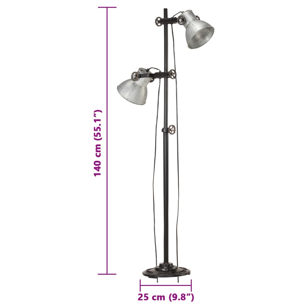 Toršeras su 2 šviestuvų gaubtais, sidabrinis, ketus, E27