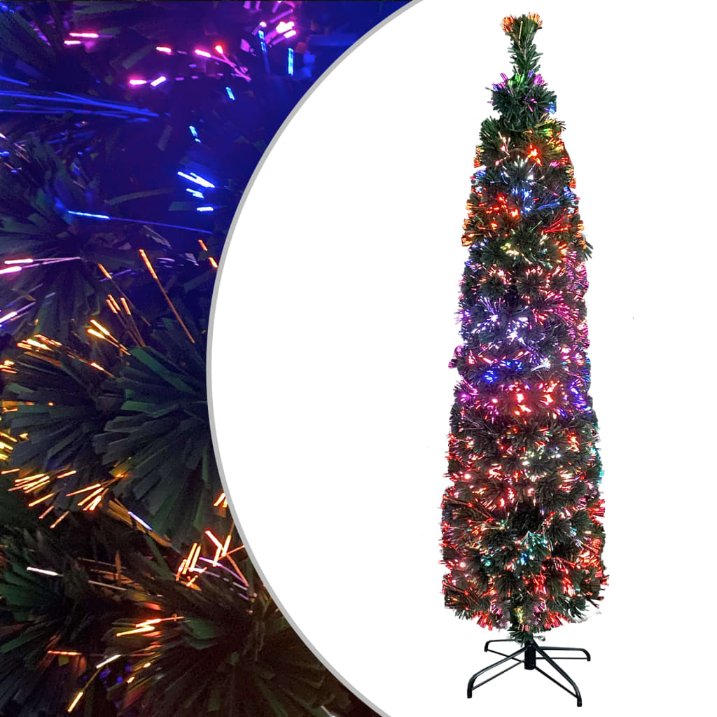 Dirbtinė siaura Kalėdų eglutė su stovu ir LED, 64cm, optinis pluoštas