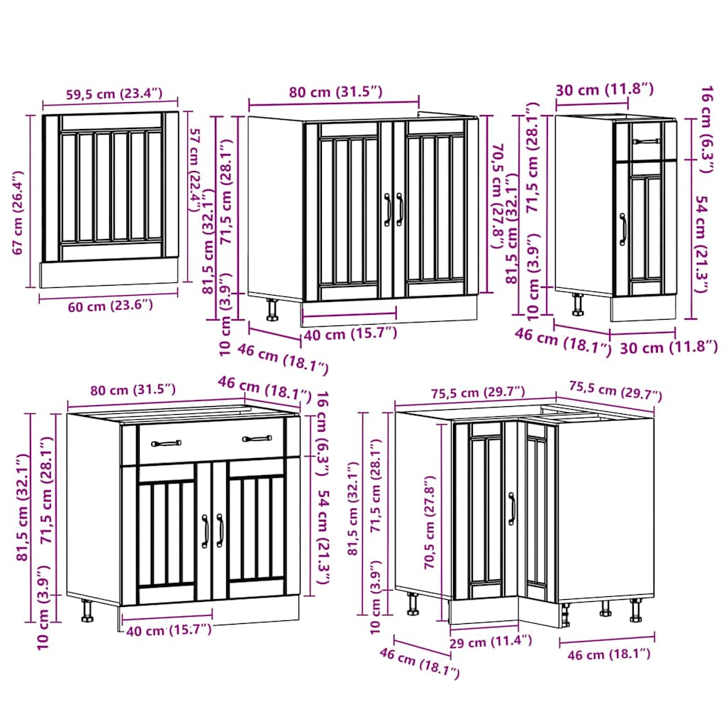 Virtuvinių spintelių komplektas, 11 dalių, Lucca, balta