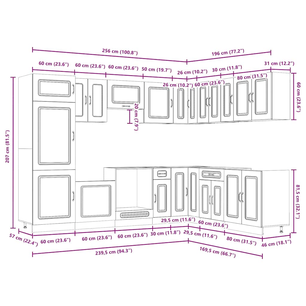 Virtuvinių spintelių komplektas, 14 dalių, Kalmar, balta