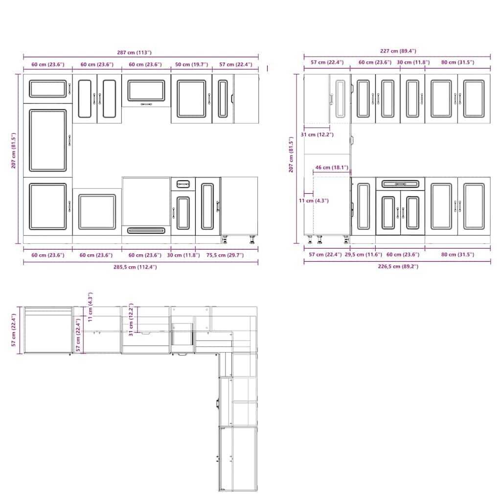 Virtuvinių spintelių komplektas, 14 dalių, Kalmar, balta