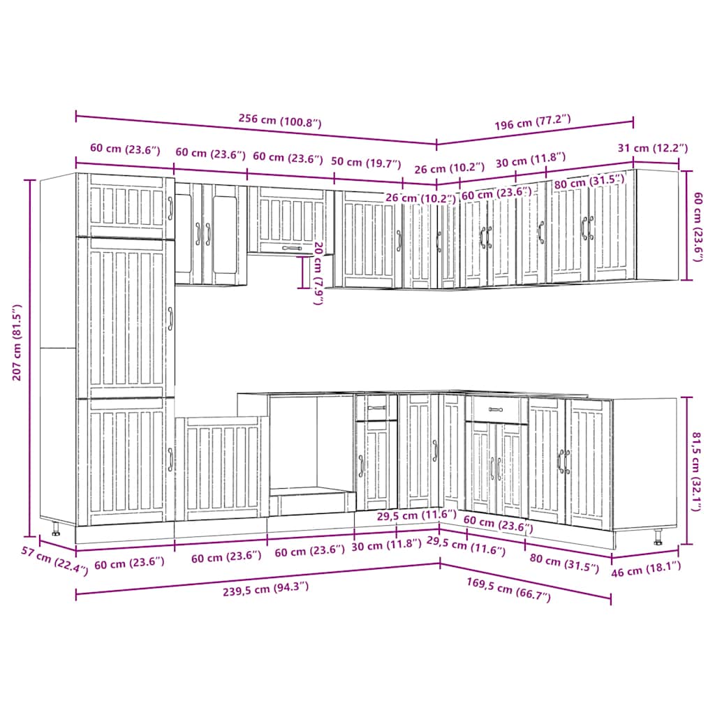 Virtuvinių spintelių komplektas, 14 dalių, Lucca, balta