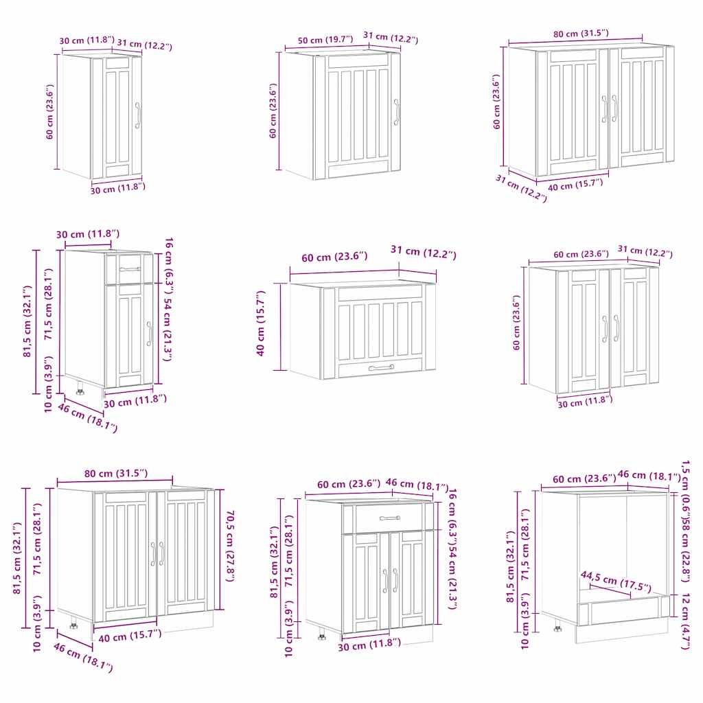 Virtuvinių spintelių komplektas, 14 dalių, Lucca, balta