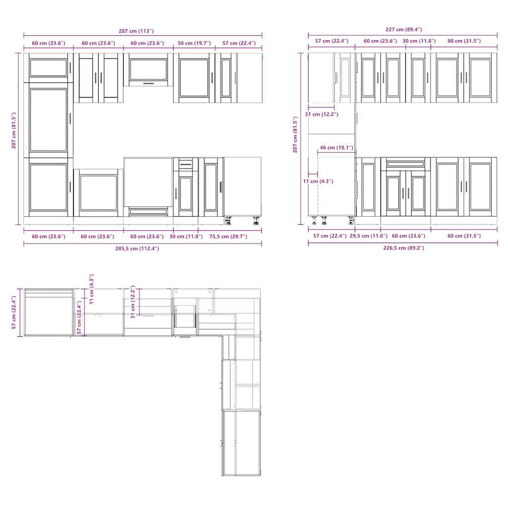 Virtuvinių spintelių komplektas, 14 dalių, Porto, balta