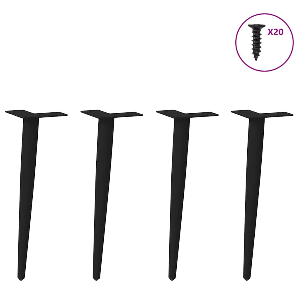 Kavos staliuko kojelės, kūginės, 4 vnt., juodos, 30-31 cm, plienas