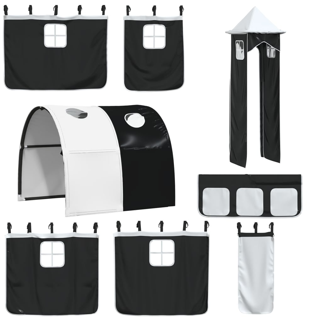 Užuolaidos lovai su tuneliu/bokštu, baltos/juodos, poliesteris