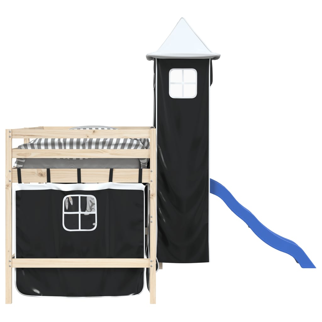 Užuolaidos aukštai lovai su bokštu, baltos/juodos, poliesteris